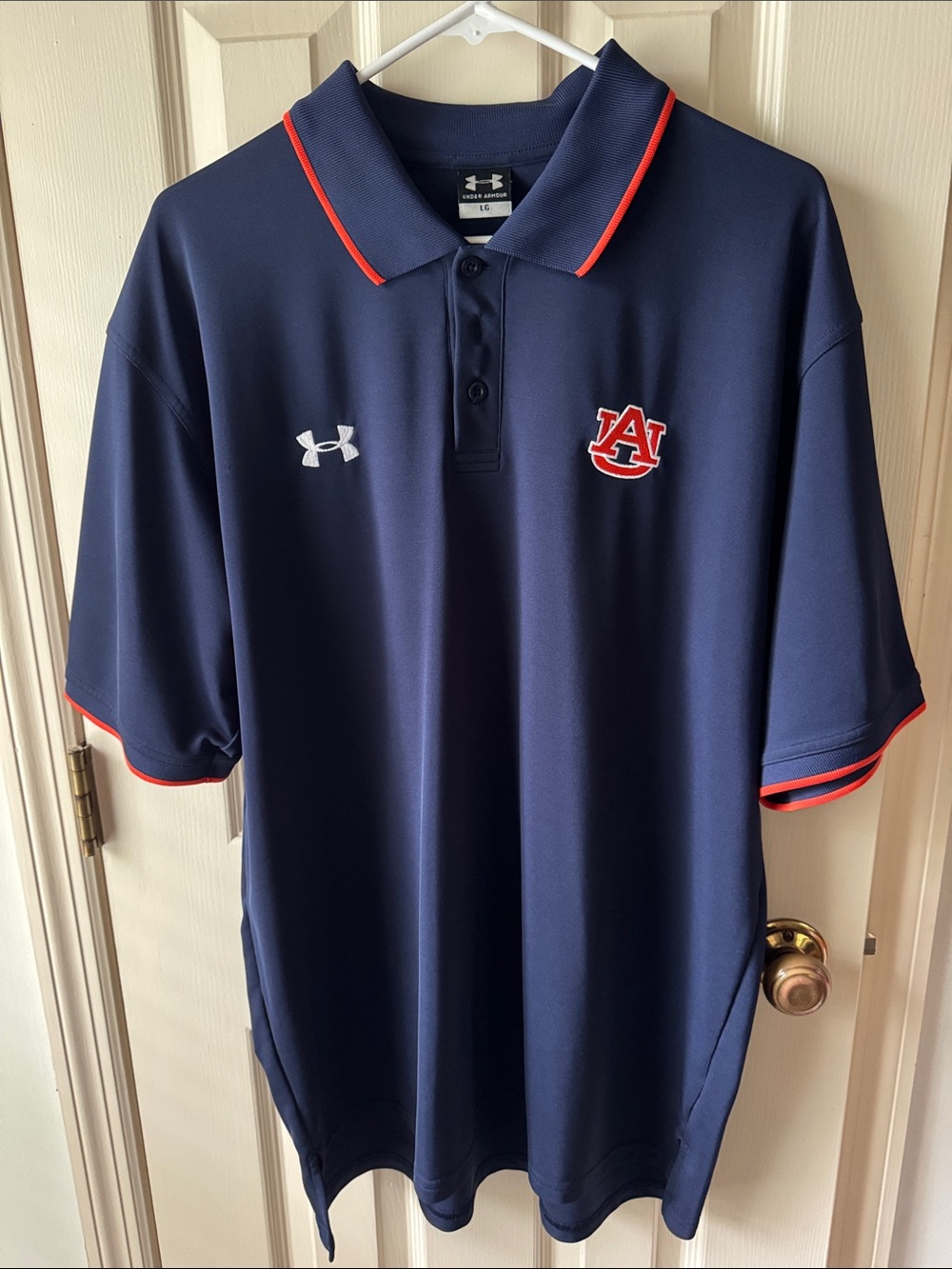 Under Armour Navy Polo with Auburn Embroidered Logo and Orange Trim